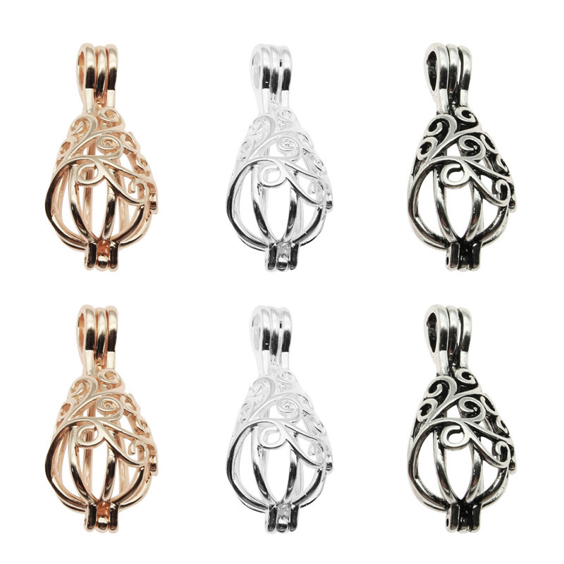 

10pc Multicolor Pearl Cage Locket Pendants Trendy Aromatherapy Water Drop Essential Oil Diffuser Necklace Locket For DIY Jewelry C0227, Silver