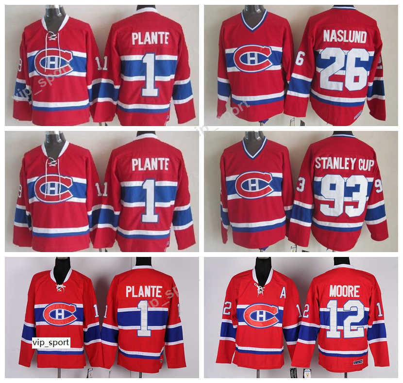 

Montreal Canadiens Vintage Classic 26 Mats Naslund Jersey Men 93 Stanley Cup 1 Jacques Plante 12 Dominic Moore CCM Hockey Jerseys, 12 red