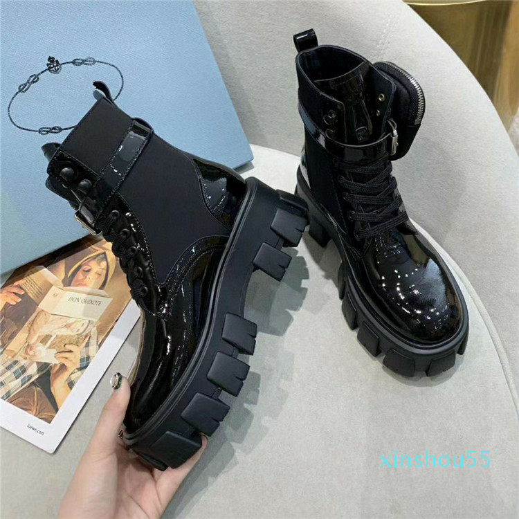 

Designers Boots Ankle Nylon Combat Boot and Martin Boots Designers winter Martin ankle nylon bouch attached ankle, Black patent leather
