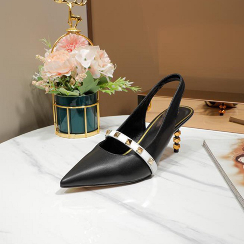 

Pointed toe rivets dress shoes sexy slingback electroplating high heels 6.5cm banquet lady pumps single shoe with box 4 colors, Wear sticker