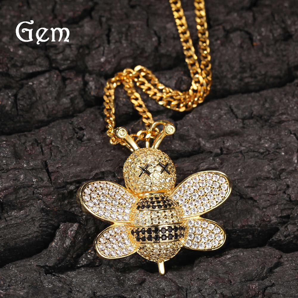 

Hip hop zircon bee pendant Cuba Necklace ins trendy accessories men necklaces