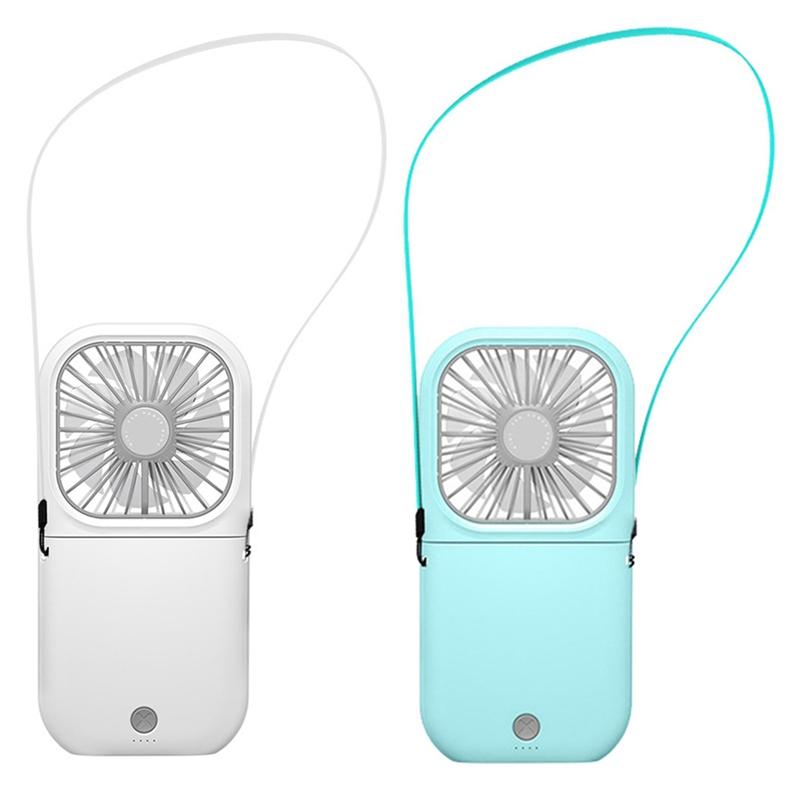 

2 Pcs Multi-Function Portable Fan Mini Necklace Fan USB Rechargeable Handheld for Travel Home White & Blue