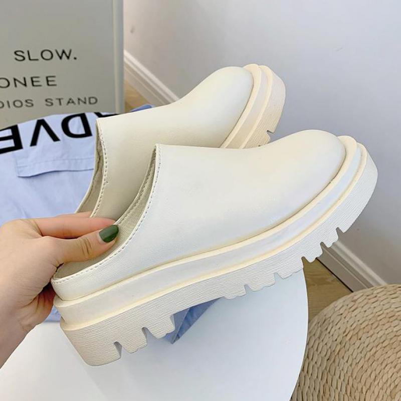 

Slippers Women 2021 Summer Fashion Closed Toe Leather Shoes Loafers High Platform Black Heels Mules Ytmtloy Wedges Indoor