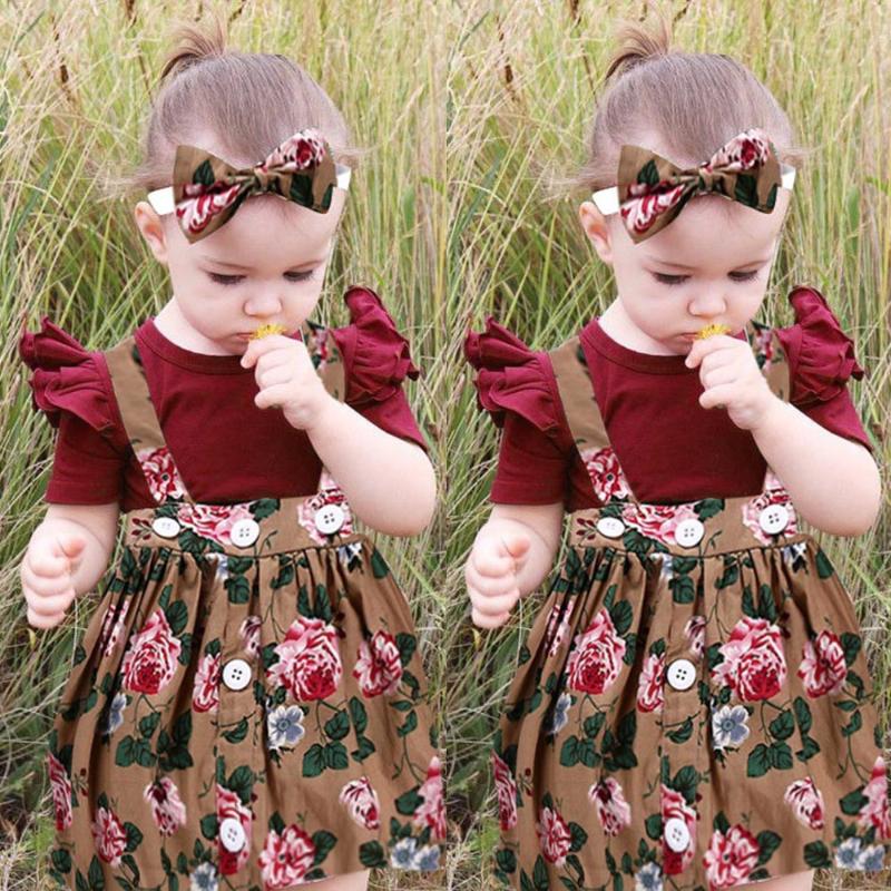 

Clothing Sets 3Pcs Summer Dress Set Baby Toddler Girls Kids Overalls Skirt +Headband+Romper Clothes Outfits Costume Ropa Bebes#45, White