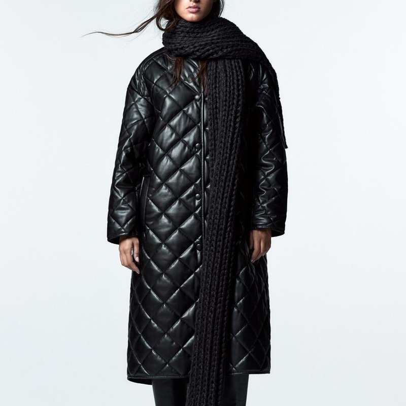 

Women's Fall Winter New O Neck Imitation Leather Cotton Clothes Casual Fashion Solid Temperament Female Elegant Chic Coat, Black