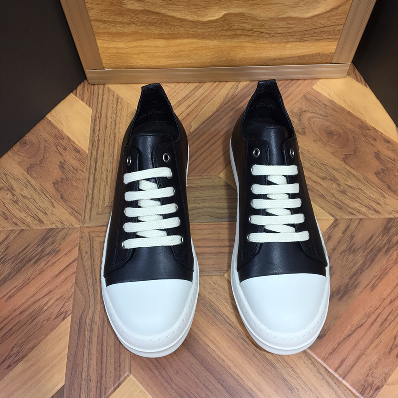 

Platform Men Rick Casual Boots Women Travel Lace-up Leather Owens Sneaker 100% Cowhide Fashion Letters Thick Bottom Woman Shoe Flat Lady Sneakers White, Black
