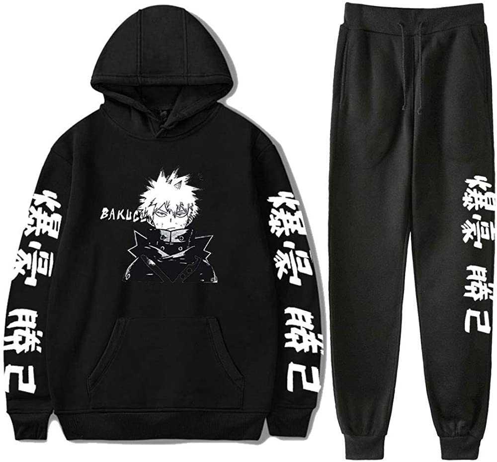 

My Hero Academia Sweatshirt Unisex Two Piece Set Bakugou Hoodies+Jogger Pant Fashion Streetwear Japanese Anime Women Men's Set x0610, Navy