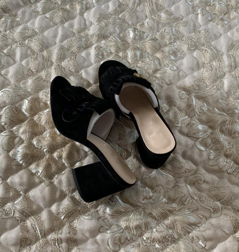 

2022 New Design Women's fashion thick heels sandals office lady casual holiday beach soft suede leather slides girls summer open toe shoe green large size 42 41 39 11US, White leather 8cm