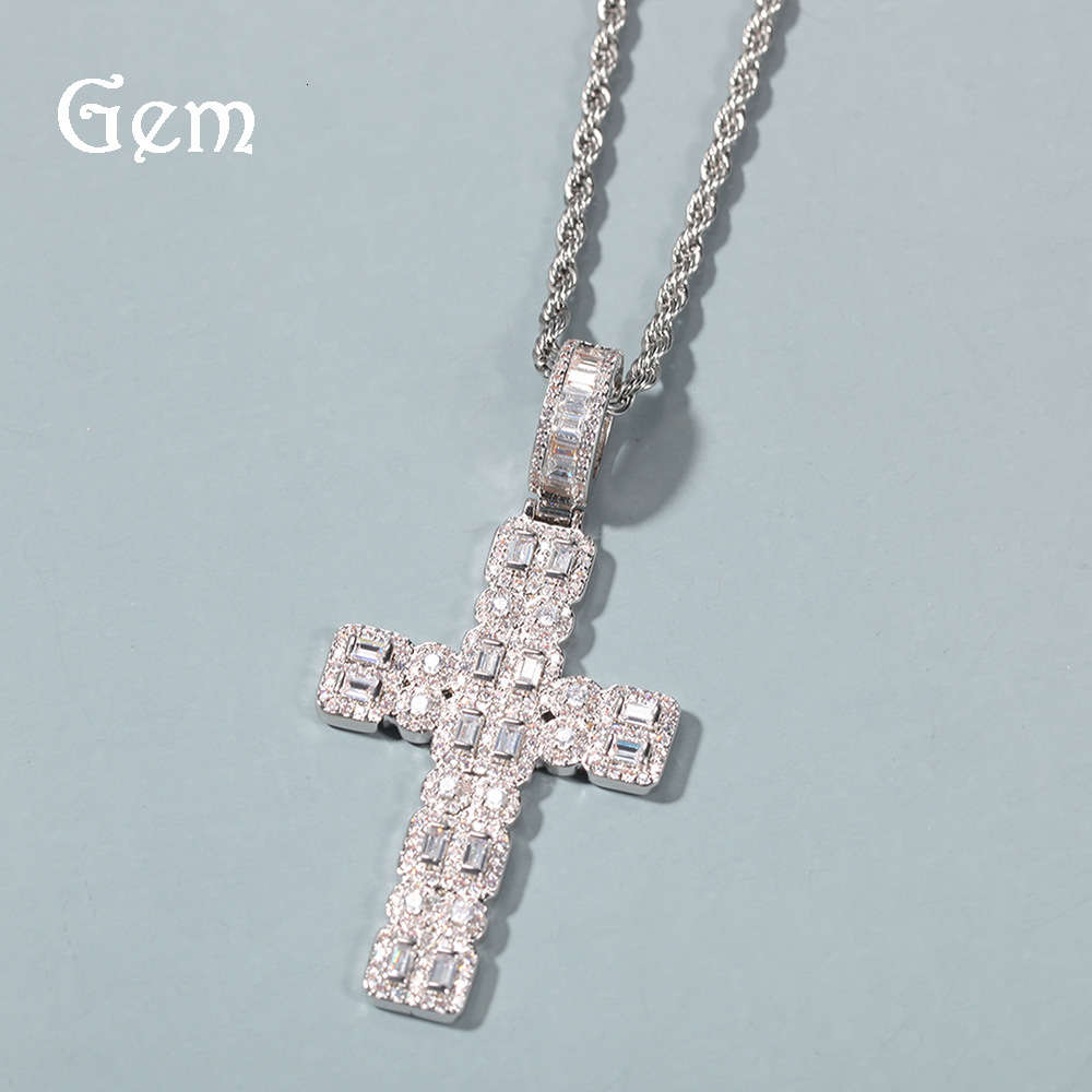 

Hip Hop Gold Plated zircon Cross Pendant men's and women's personality long sweater chain