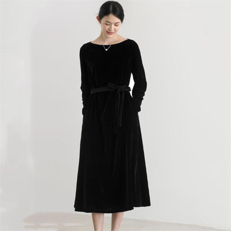 

Casual Dresses Long Velvet Solid Plus Size Party Dress -7XL Women Elegant Maxi 2021 Autumn Winter Green Black Vintage Vestidos