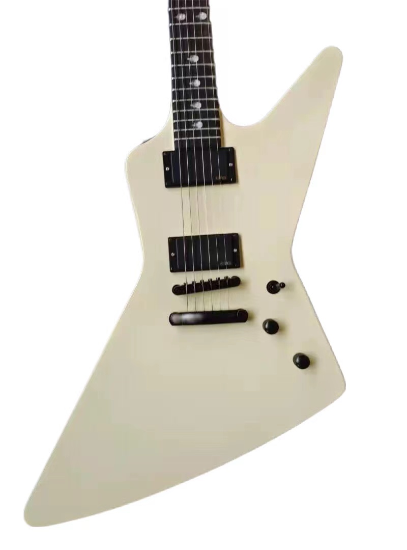

Rare James Hetfield EET FUK MX-220 Cream Explorer Electric Guitar China Active EMG Pickups, 9V Battery Box, Middle Finger Inlay, Black Hardware