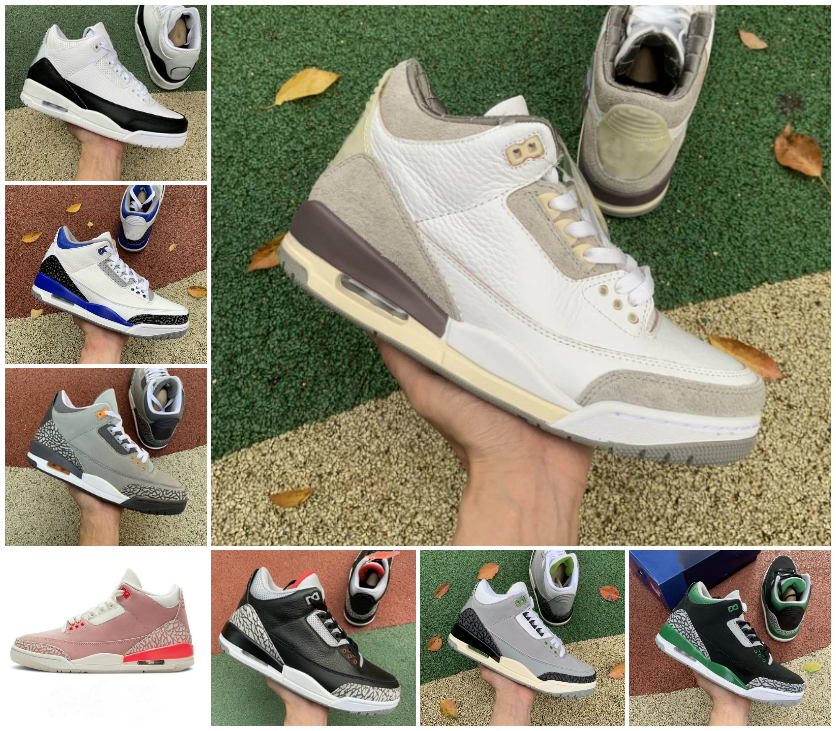 

JUMPMAN 3 3s Cardinal Red Mens Basketball Shoes A Ma Maniere Neapolitan Dark Mocha Pine Green Racer Blue UNC Muslin Kumquat Georgetown Cement Black Cat Sport Sneakers, Bubble package bag
