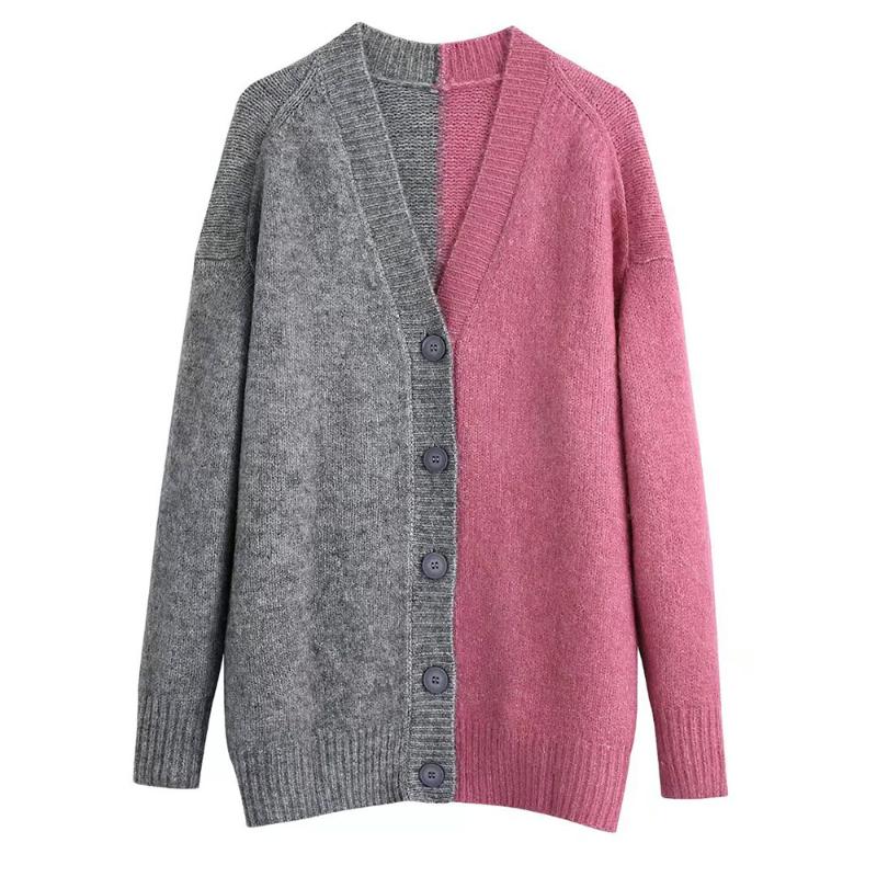 

Women's Knits & Tees Willshela Women Vintage Contrast Knit Cardigan Long Sleeves V-Neck Single-breasted Casual Woman Sweater Jacket Chic Top, White