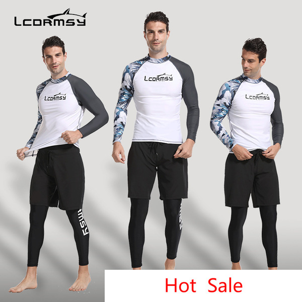 

LCDRMSY Fashion rashguard UV protection swimwear for Men surfing rash guard shorts+zipper shirt 3 set compression