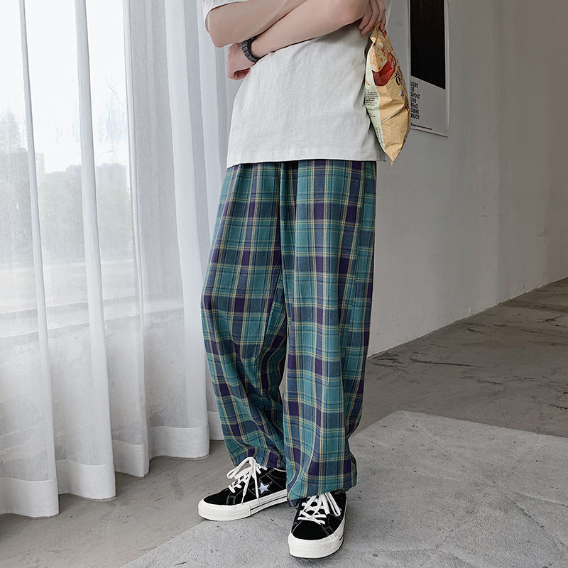 

2021 New Men's Lattice Printing Casual Pants Cargo Baggy Gym Trousers Fashion Trend Streetwear Hip Hop Style Jogger Sweatpants L164, Green lattice