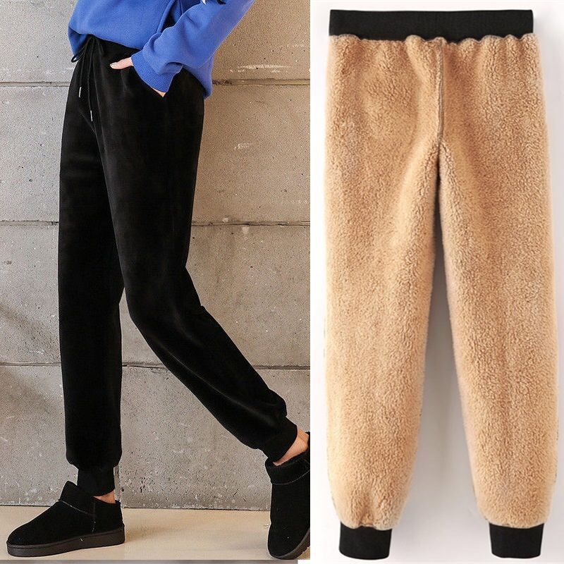 

Women Winter Lamb Fur Cashmere Slim Pants Casual Warm Pants Harem Pants Thick Lined Fleece Autumn Sweatpants Trousers Female, Black;white