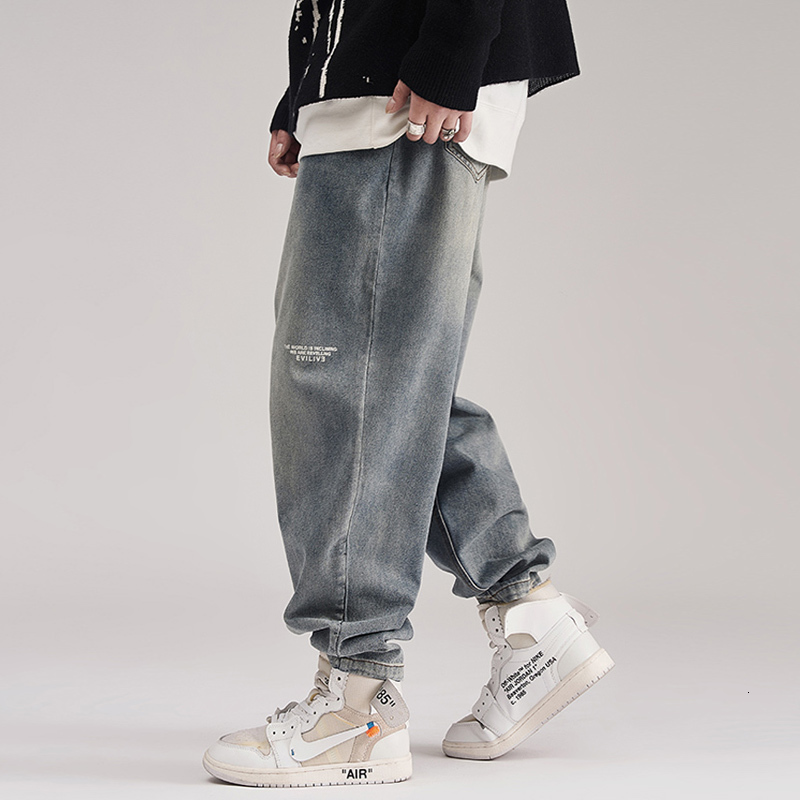 

2021 New Fashion Streetwear Men Jeans Loose Fit Retro Blue Casual Cotton Denim Harem Pants High Quality Hip Hop Wide Leg Baggy Trousers Usop