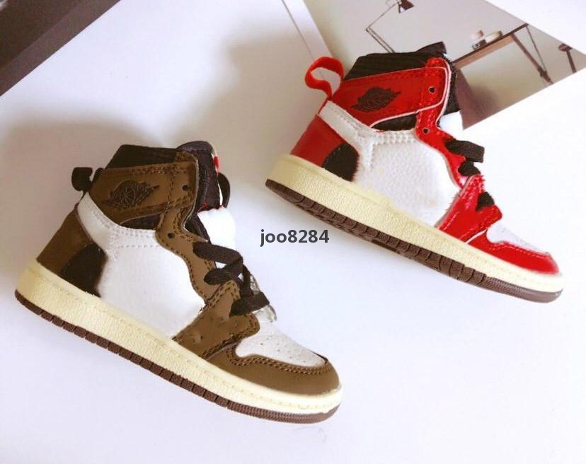 

2020 Baby Infant Mocha red Top Travis Scott Basketball Shoe Children 1s High OG kids Jacks 1S Sneaker Sports Trainer Toddler shoes, Black