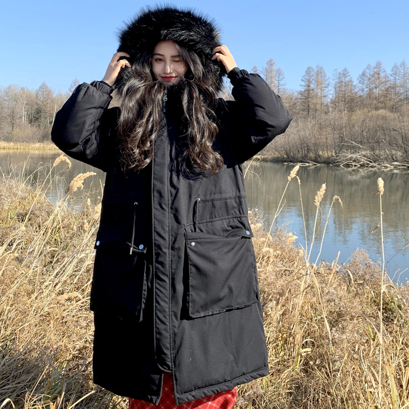 

2021 3colors New Women's Long Parkas Coat Down Cotton Liner Winter Jacket Women (c08815 W673, Black