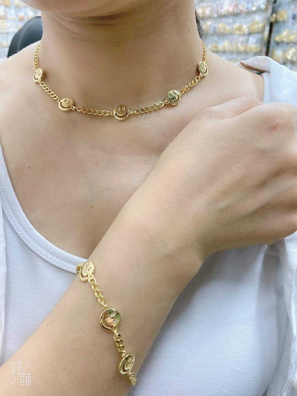 

5Pcs, Fashion Jewelry Hip-hop Female Cute Happy Smiley Smile Smiling Face Necklace and Bracelet Men Women
