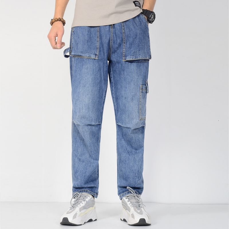 

2021 New Baggy Summer Jeans for Plus Size Drawstring Elastic Waist Denim Trousers Men Hip Hop Pants 28- Ulgd, Blue