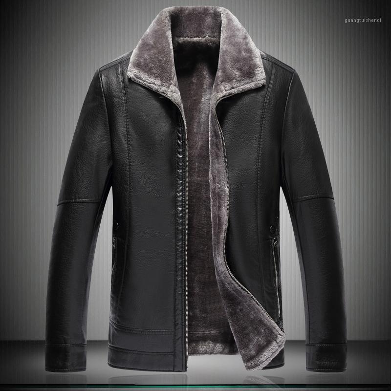 

Mens Leather Jacket Winter Thickening Warm Zipper Big Size 7XL 6XL 5XL Man Faux Coat Stand Collar Male Jackets 1716 Men's Fur &, Black
