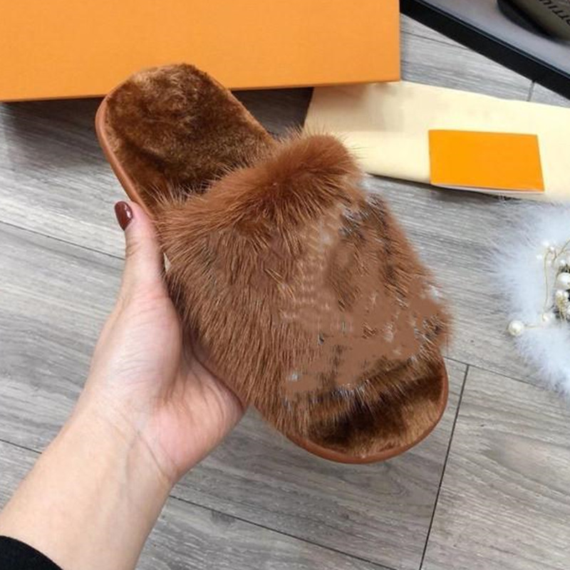 

Autumn winter high-end soft Fur slippers luxury women designer fashionable noble full in Home leisure size 35-40, Shoes box