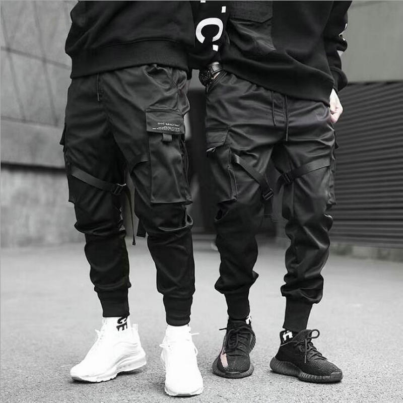 

New Tapes Harem Joggers Cargo of Men Streetwear 2021 Hip Hop Casual Pockets Cotton Male Pants Harajuku Fashion 0nsn, Black