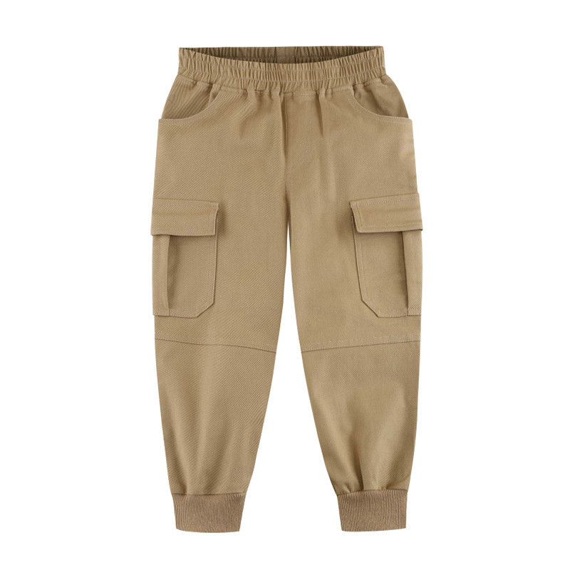 

Boys Cargo Pants Spring Autumn Solid Color Kids Cotton Trousers Teenage Clothing Elastic Waist Teens Cargo Pants, Black 02