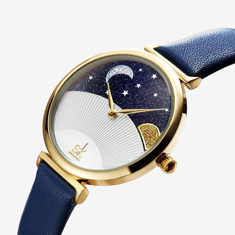 

Wristwatches Lady Leather Watchband High Quality Women Fashion Blue Quartz Watch Casual Waterproof Wristwatch Gift For Wife, Bronze