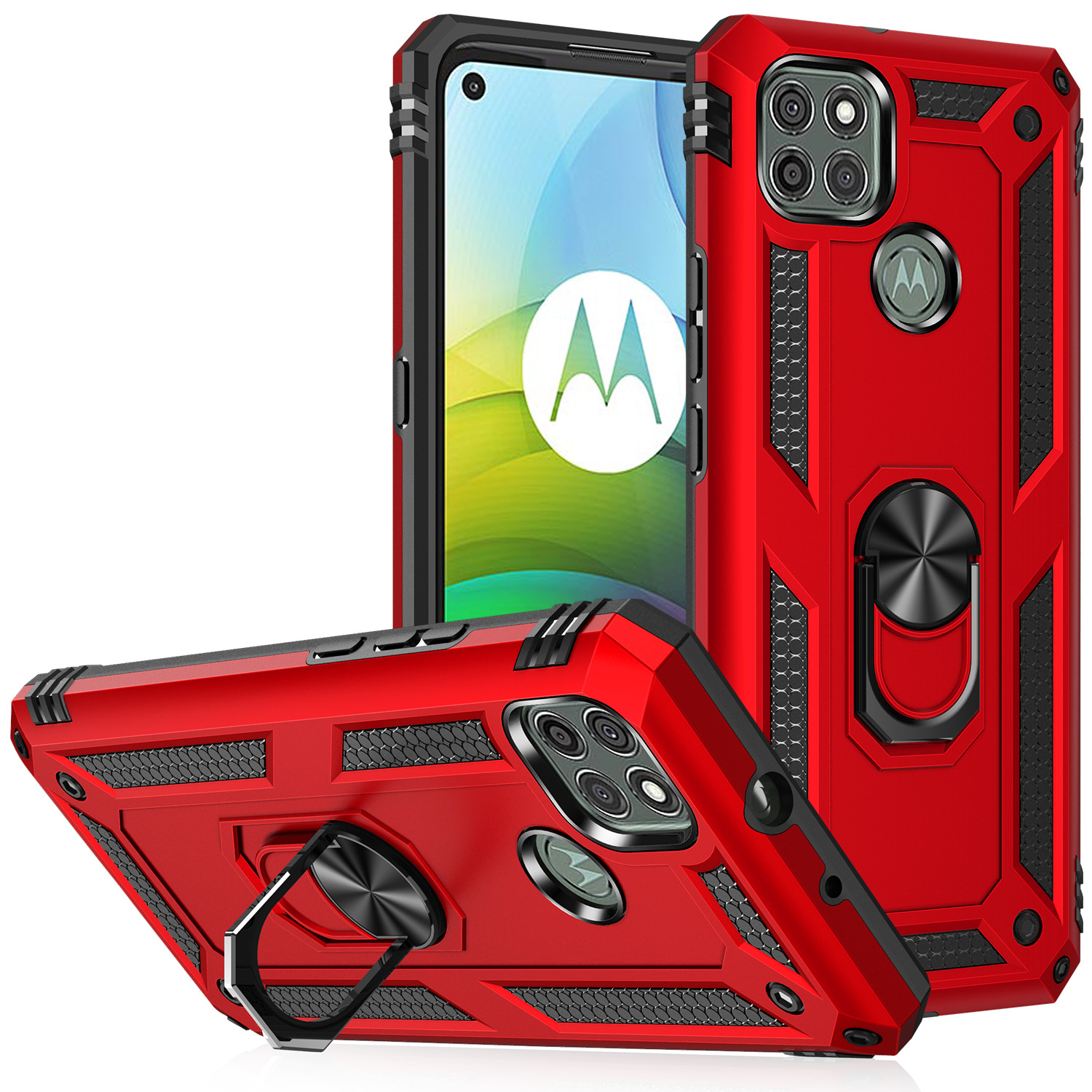 

Car Holder Magnetic Ring Case for Moto Motorola G Stylus 2021 G Power G9 Play E7 Kickstand Hybrid Cover, Black