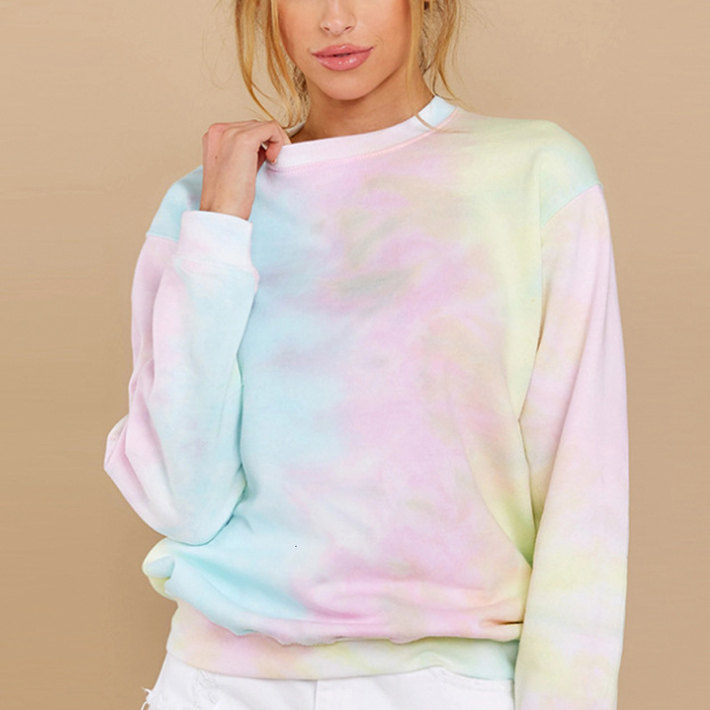 

2021 Autumn Casual Fashion Tie-dye Long Sleeve O-neck Sweatshirt Women' Top Drop-shoulder Loose Print Chic Woman Clothes 5b9r, Style1
