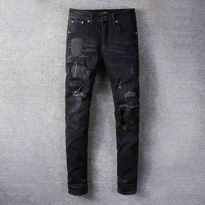 

Brand Amir Fashion Jeans Embroidery Hole Washed Old Denim Jacket #618 Gjyf, Blue