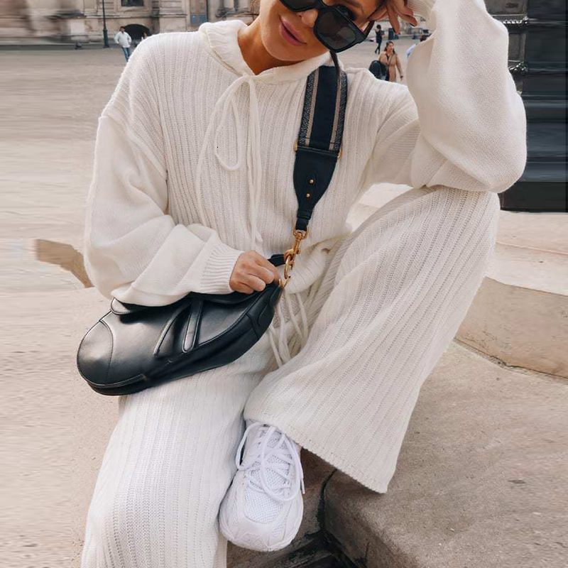 

2021 New Winter Tracksuit 2 Peice Sets Suit for Knitted Long Sleeve Two Piece Set Hoodies Top + Pants Lounge Wear Women 80rz, Brown