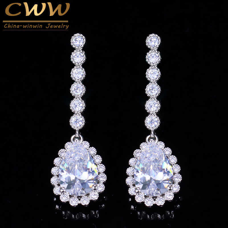 

High Quality Gorgeous AAA Cubic Zirconia Classic Ladies Ear Jewelry CZ Crystal Tear Drop Earrings For Women CZ025 210714