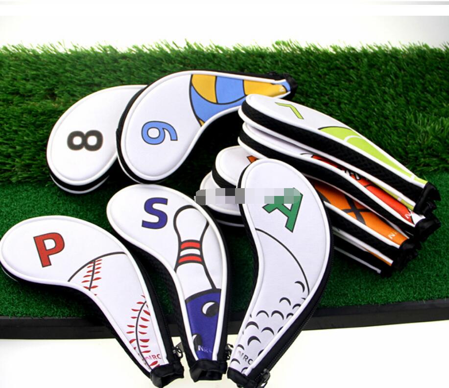 

New designer golf iron cover, club head cover, digital zipper sports ball pattern protective cover, PU waterproof 9 pcs/group color