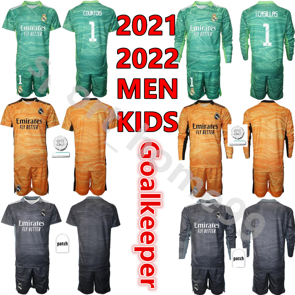 

New 21  adult Mens kids kit Real Madrid Soccer Jerseys 2021 2022 Long sleeve Goalkeeper kits 1 COURTOIS GK Football shirt #13 LUNIN uniforms, Colour 11