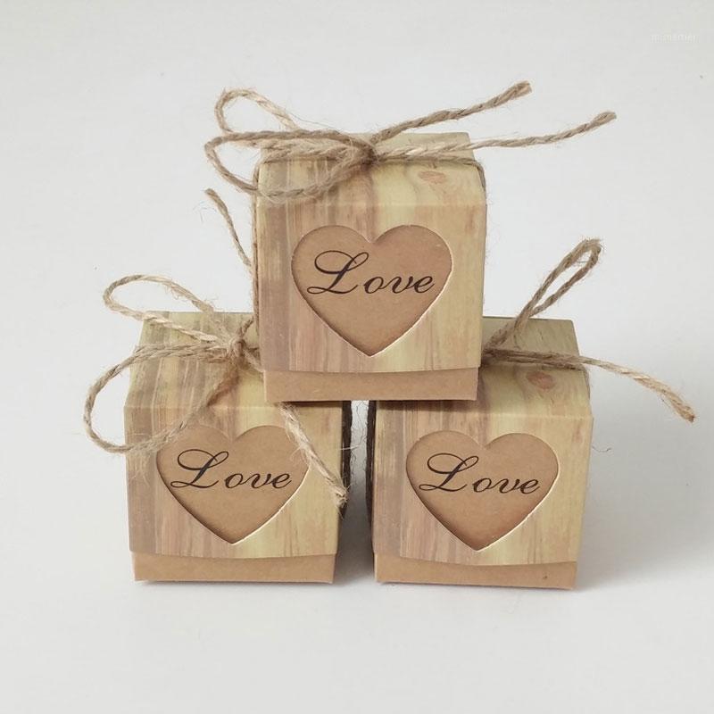 

Gift Wrap 50/100pcs/lot Candy Boxes Wood Grain Heart Love Creative Box For Wedding Baby Shower Party Supplies Packaging