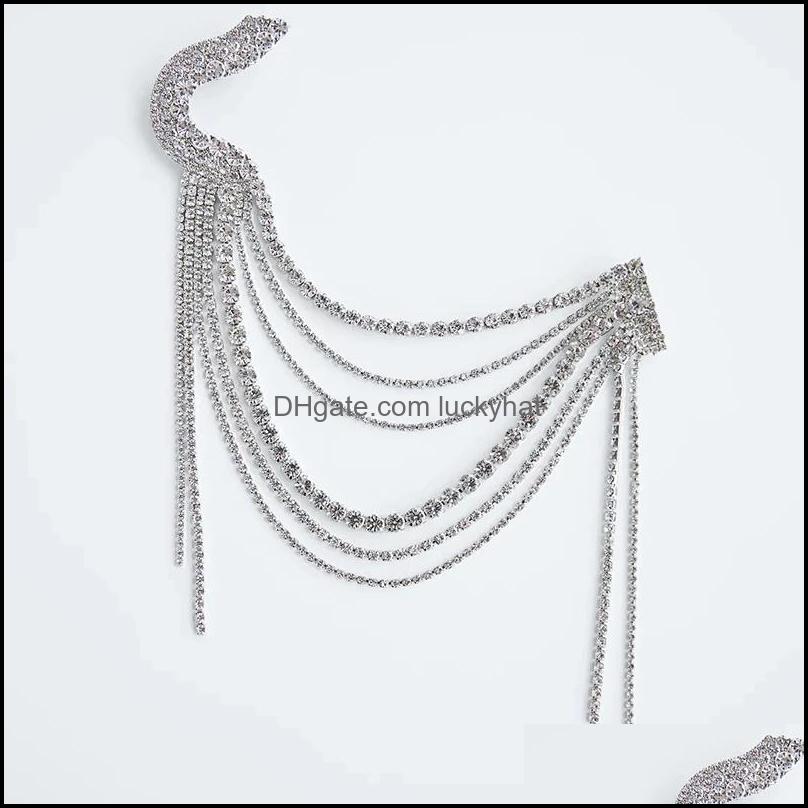 

Pins, Jewelrybrooch Female Statement Fashion Sier Color Metal Bling Rhinestone Long Chain Tassel Big Brooches For Women Party Jewelry Drop D