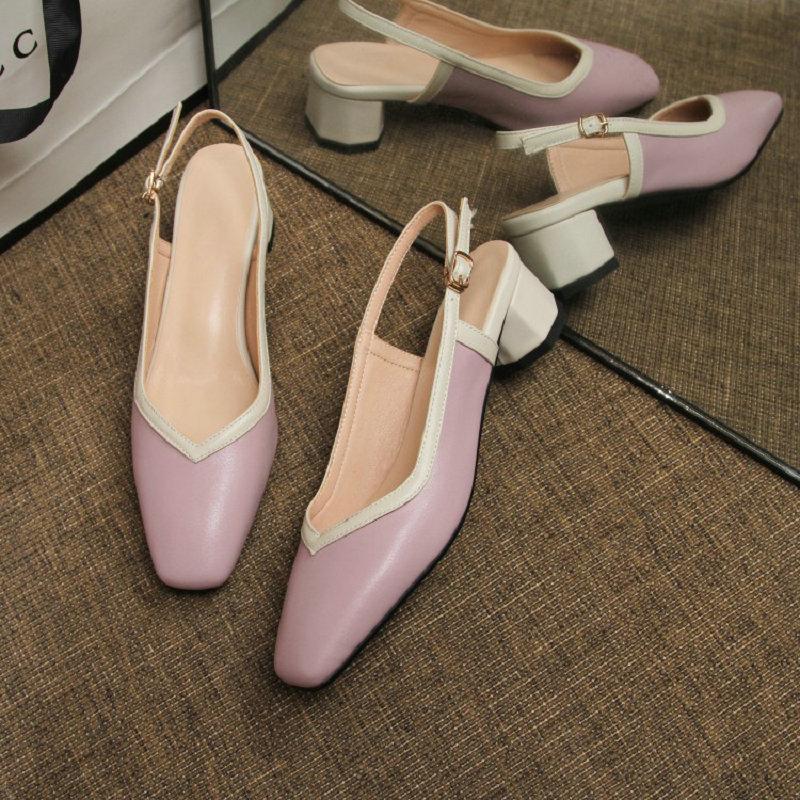 

Sianie Tianie 2021 New Arrival Purple Green Patchwork Sexy V-cut Buckle Strap Woman Medium Heels Sandals Ladies Shoes Sandalias, Black