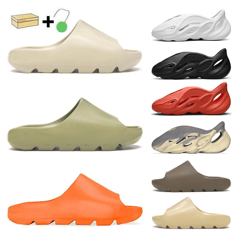

2021 kanye west foam runner Moon Grey slide mens sandal Ararat Bone Desert Sand Enflame Orange Earth Brown black womens beach sandals