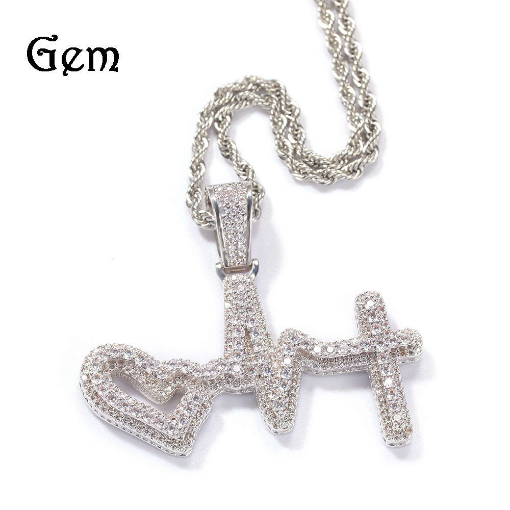 

New pendant 3D ECG hip hop copper inlaid zircon necklace geometric elements fashion sweater chain