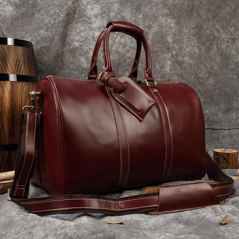 Duffel Bags Luufan Genuine Leather Travel Bag Man Women Big Weekend Tote Cowskin Duffle Hand Luggage Male Large Handbags Red-image-704277669