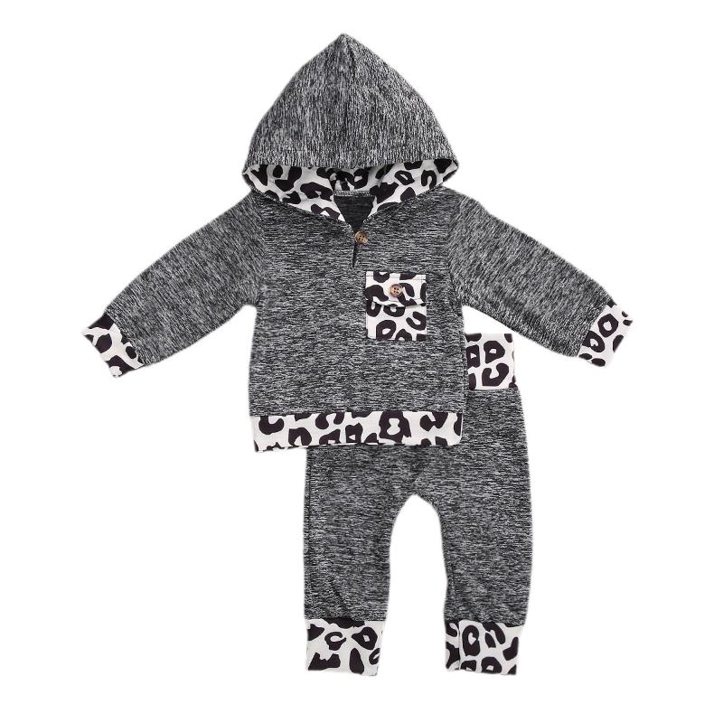 

0-12M Autumn Infant Baby Girl Boys Leopard Clothes Sets Printed Pocket Hoodie Pullover Tops Pants Outfit 2pcs Cotton Warm, As pic
