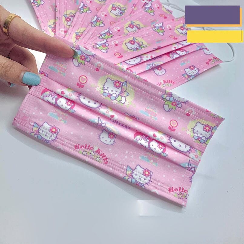 

Desinger Adult Children Cartoon Cat Flower Disposable Face Mask 95% Filtration Efficiency Dustproof Prevention of Influenza Face Mask, Blue;gray