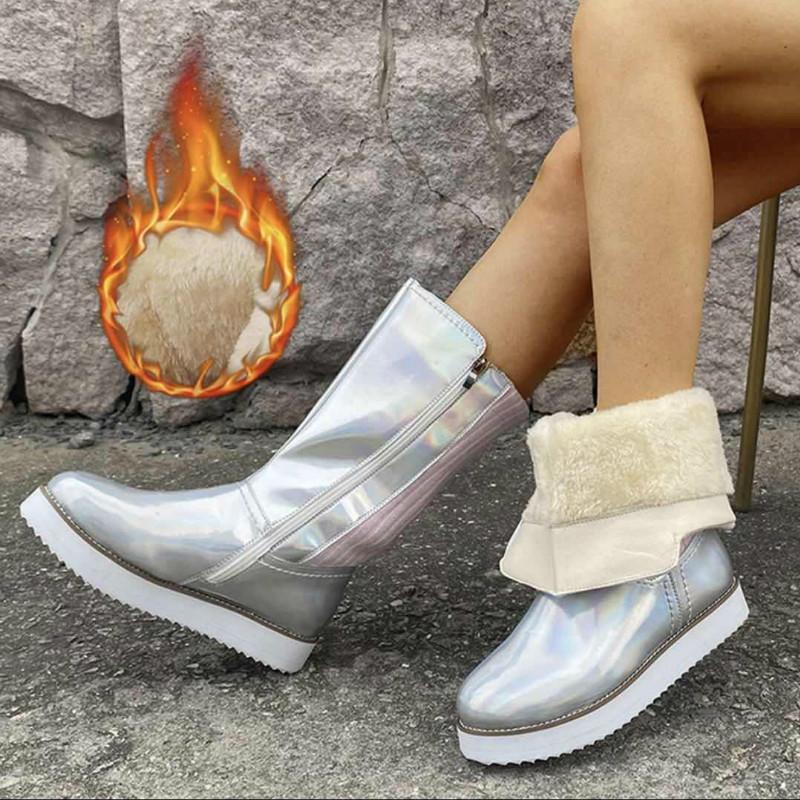 

Boots Women Flats Mid-calf Gladiator Booties Plus Size Winter Warm PU Leather Flatform Shoes Zapatos De Hombres, Apricot