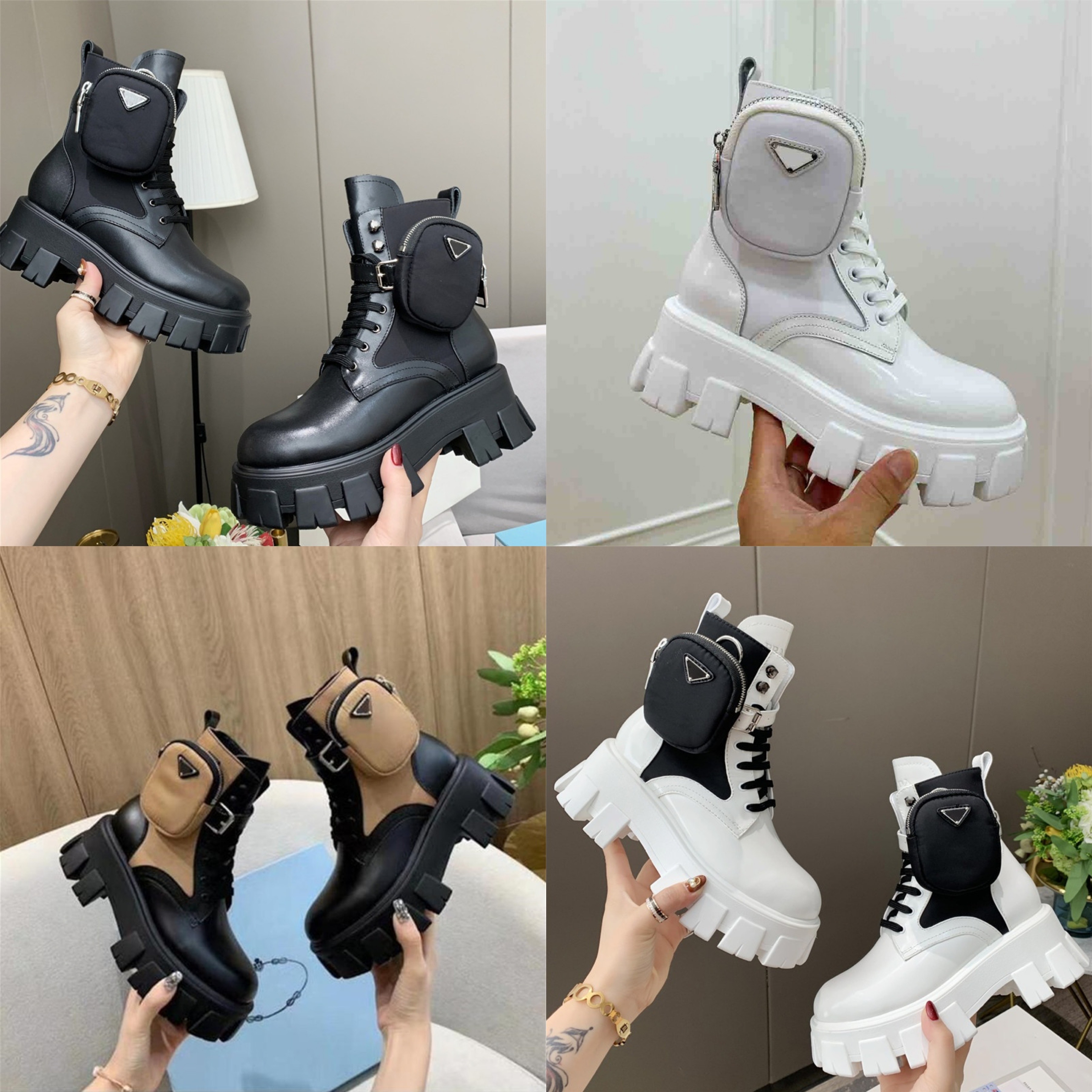 

2021 Designer Boots Fashion Women Genuine Leather Spring/Fall Thick-soled Round Head Boot Motorcycle Comes With a Zero Wallet Biker Pocket Box, Color5