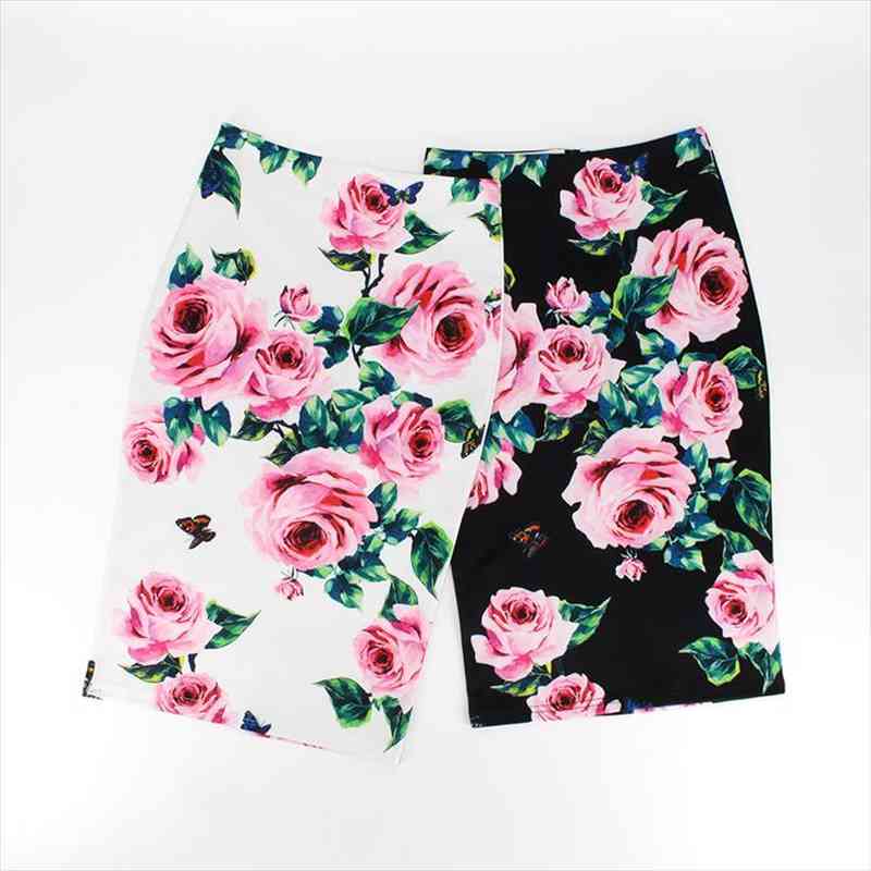 

Spring Summer Pencil Skirt Women High Waist Floral Print Midi Skirt Vintage Elegant Bodycon Office Lady Style, Black