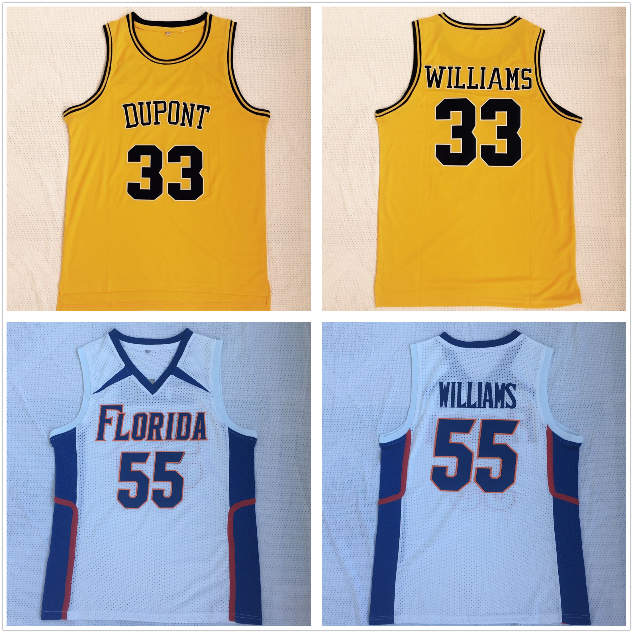 

Mens NCAA Basketball Jerseys 55 White Chocolate Jason Williams College Stitched Jersey DuPont High School Yellow 33 Shirts -2XL