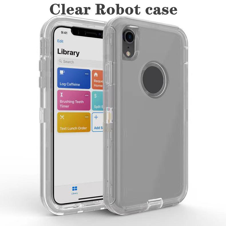 

Transparent Heavy Duty Defender Case Shock Absorption Crystal Clear Case For Iphone XS Max XR 8 Plus Samsung Note 9 S10 No Clip OPP Bag, Purple